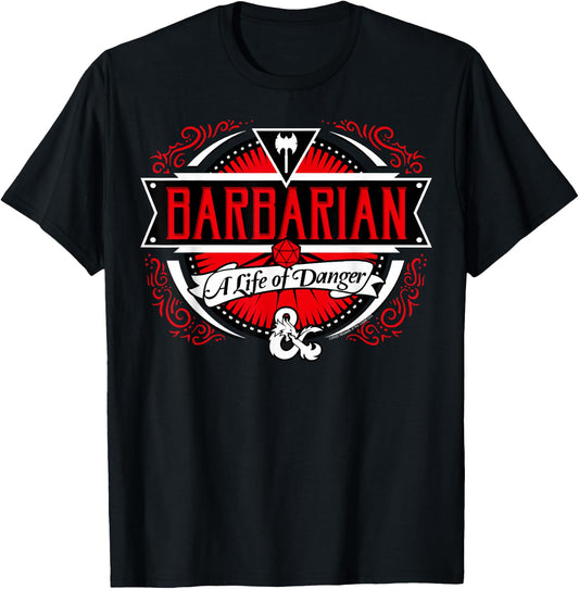 Dungeons & Dragons Barbarian A Life Of Danger Logo T-Shirt - T-Shirt | Black