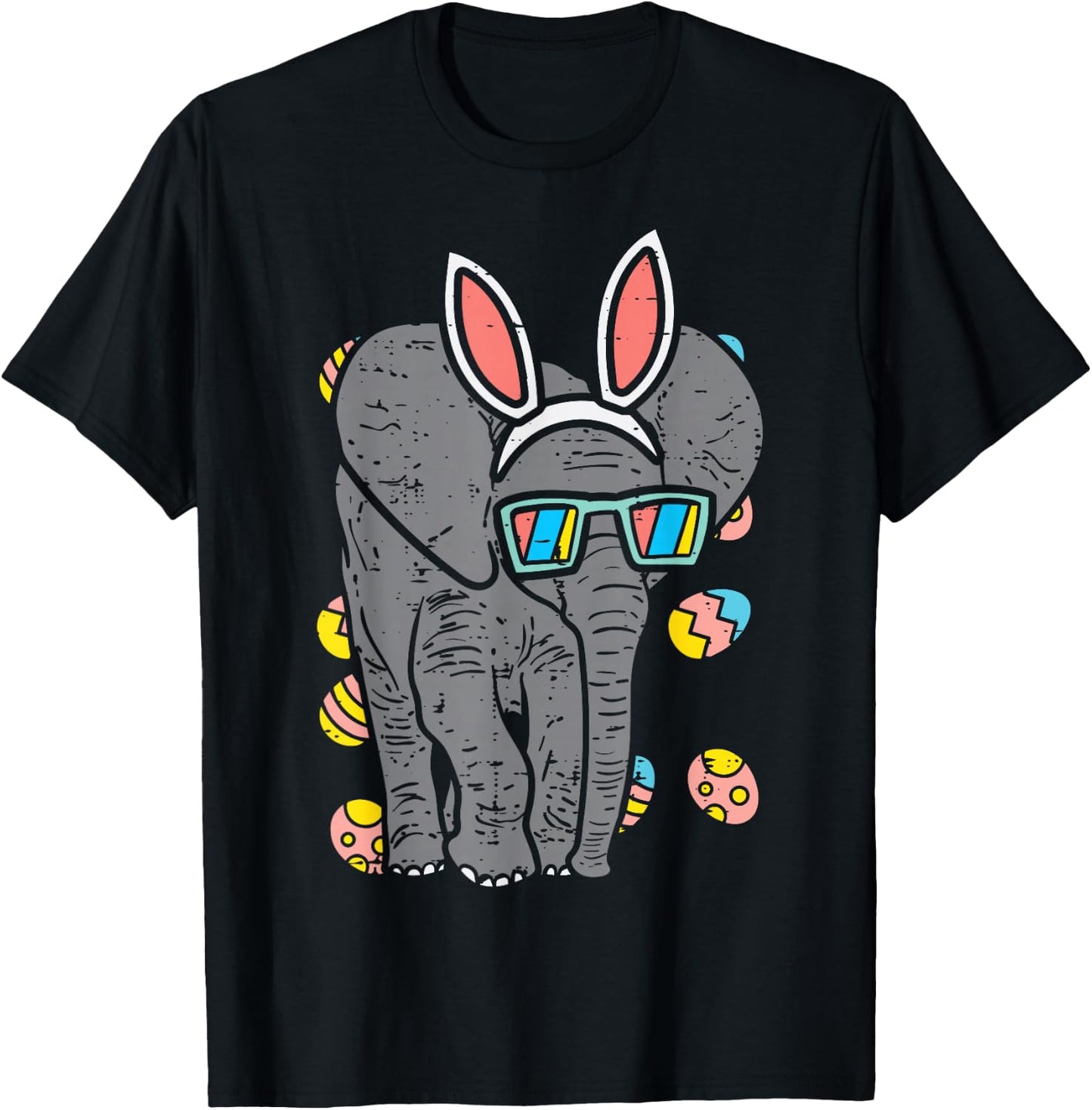 Elephant Bunny Ears Glasses Eggs Easter Day Animal Lover T-Shirt - T-Shirt | Black