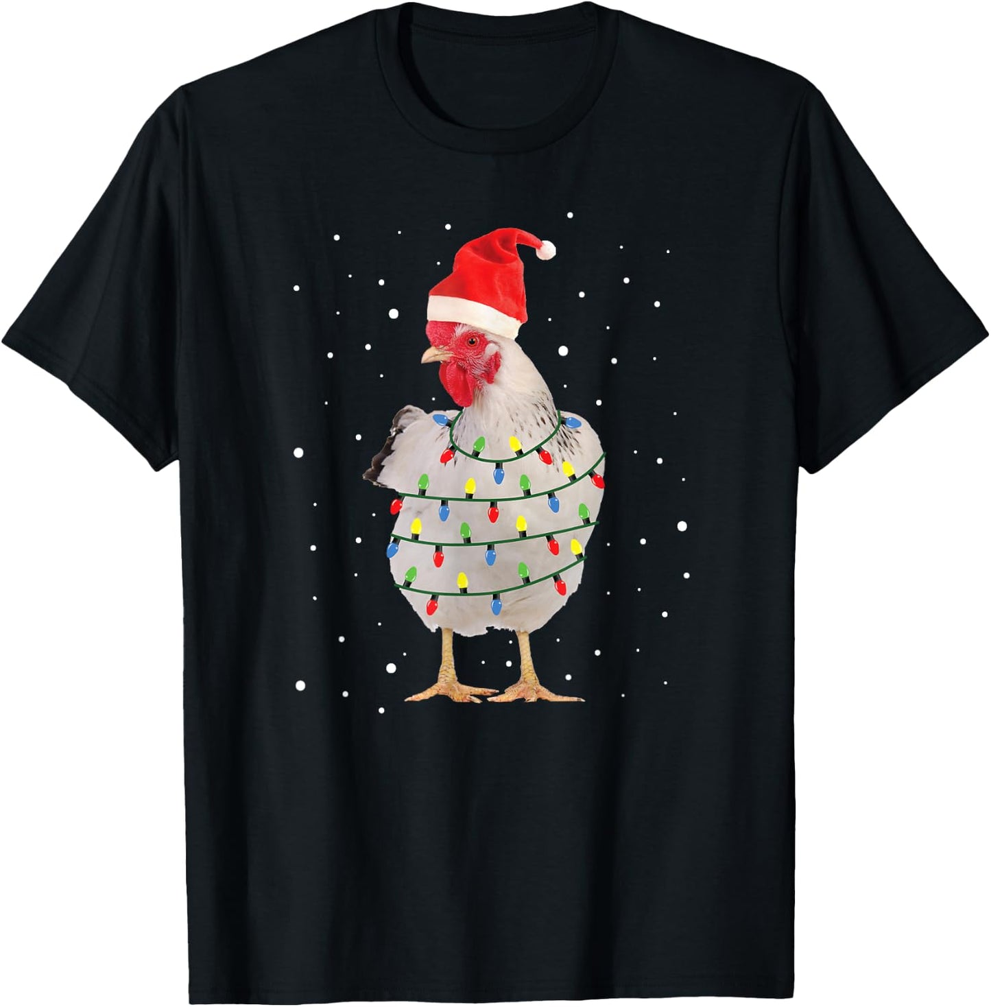 Chicken Christmas Chicken Santa Hat Lights T-Shirt - T-Shirt | Black