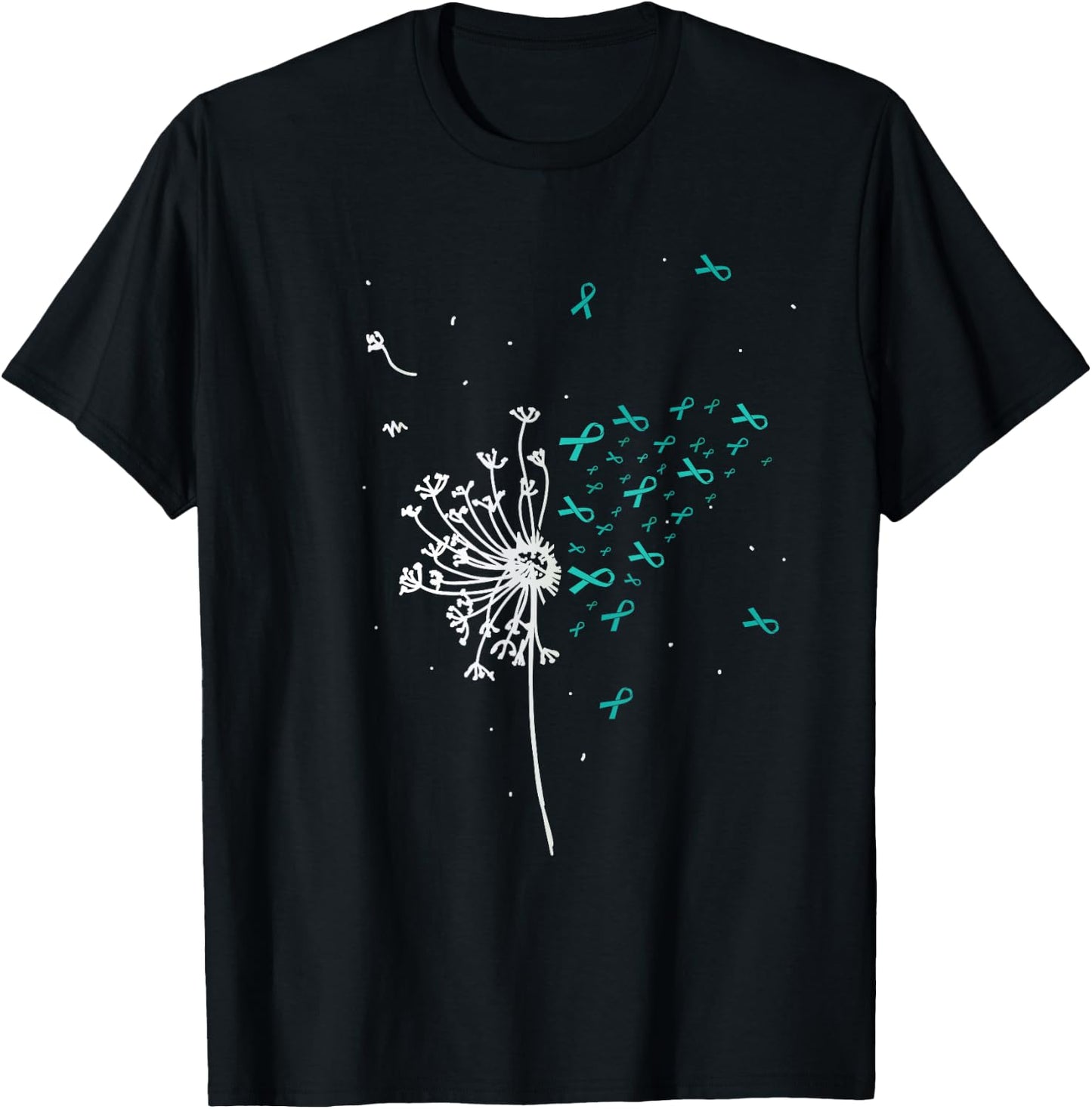 Dandelion Teal Ribbon Cool Ovarian Cancer Awareness Gifts T-Shirt - T-Shirt | Black