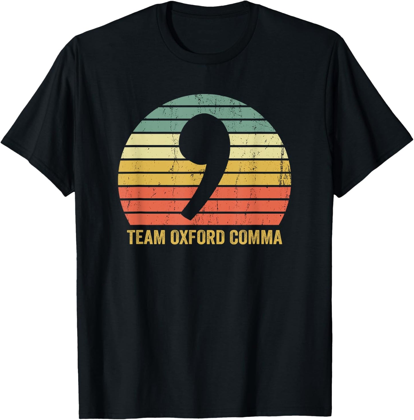 Vintage Team Oxford Comma Grammar Police English Nerd Gift T-Shirt - T-Shirt | Black