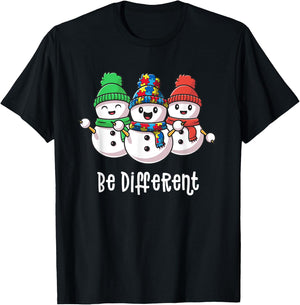 Be Different Snowman Xmas Christmas Autism Awareness Shirt T-Shirt - T-Shirt | Black