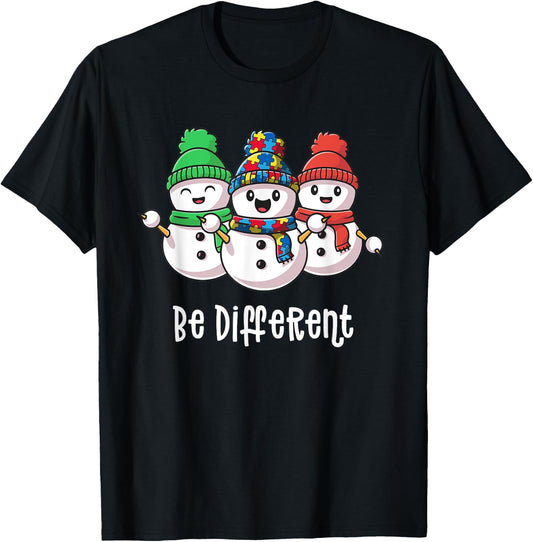 Be Different Snowman Xmas Christmas Autism Awareness Shirt T-Shirt - T-Shirt | Black