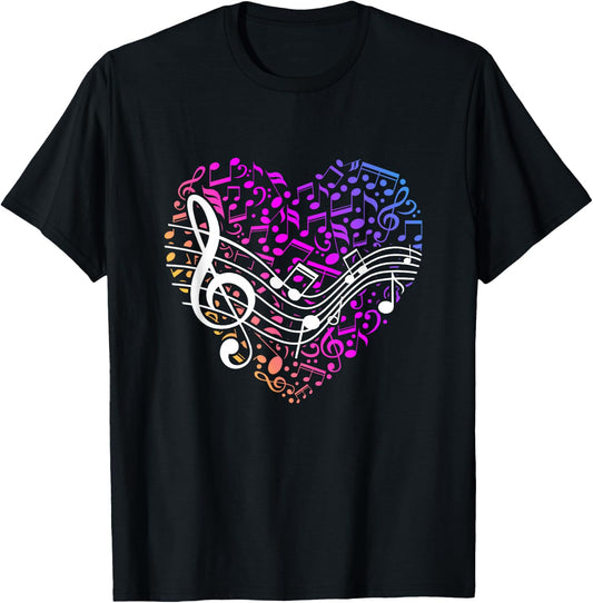 Music Heart Gift Valentine's Day Treble Clef T-Shirt - T-Shirt | Black