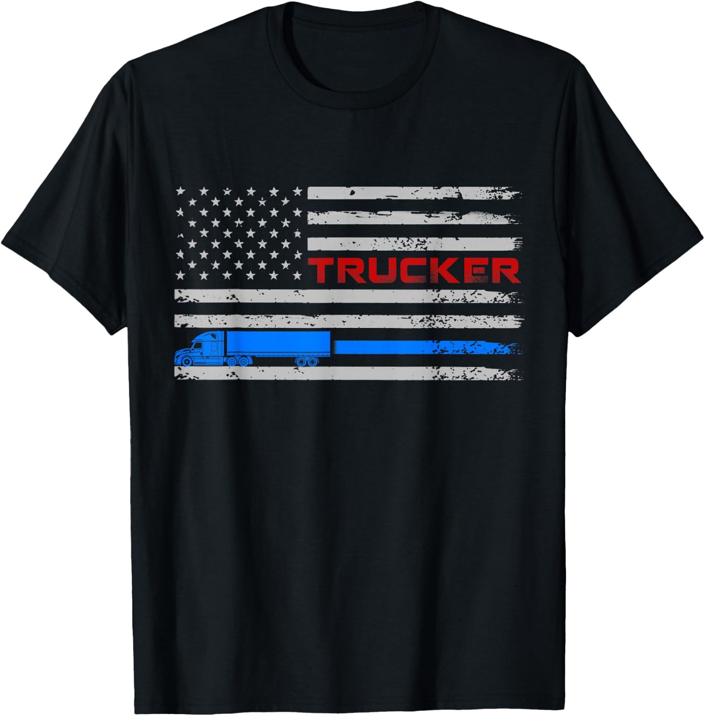 U.S American Flag Semi Truck Driver 18 Wheeler Trucker Gift Men T-Shirt - T-Shirt | Black