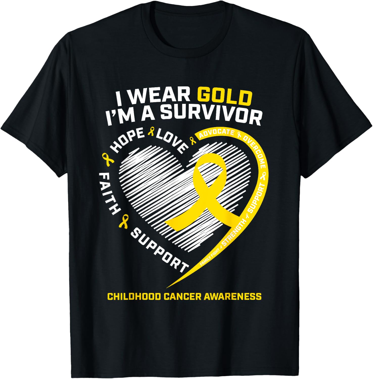 I Wear Gold I'm A Survivor Kids Childhood Cancer Awareness T-Shirt - T-Shirt | Black