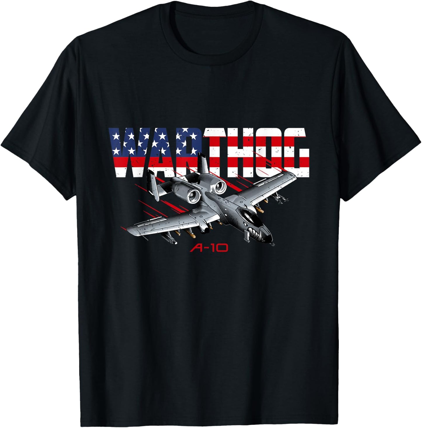 Military Airplane A-10 Warthog American Flag T-Shirt - T-Shirt | Black