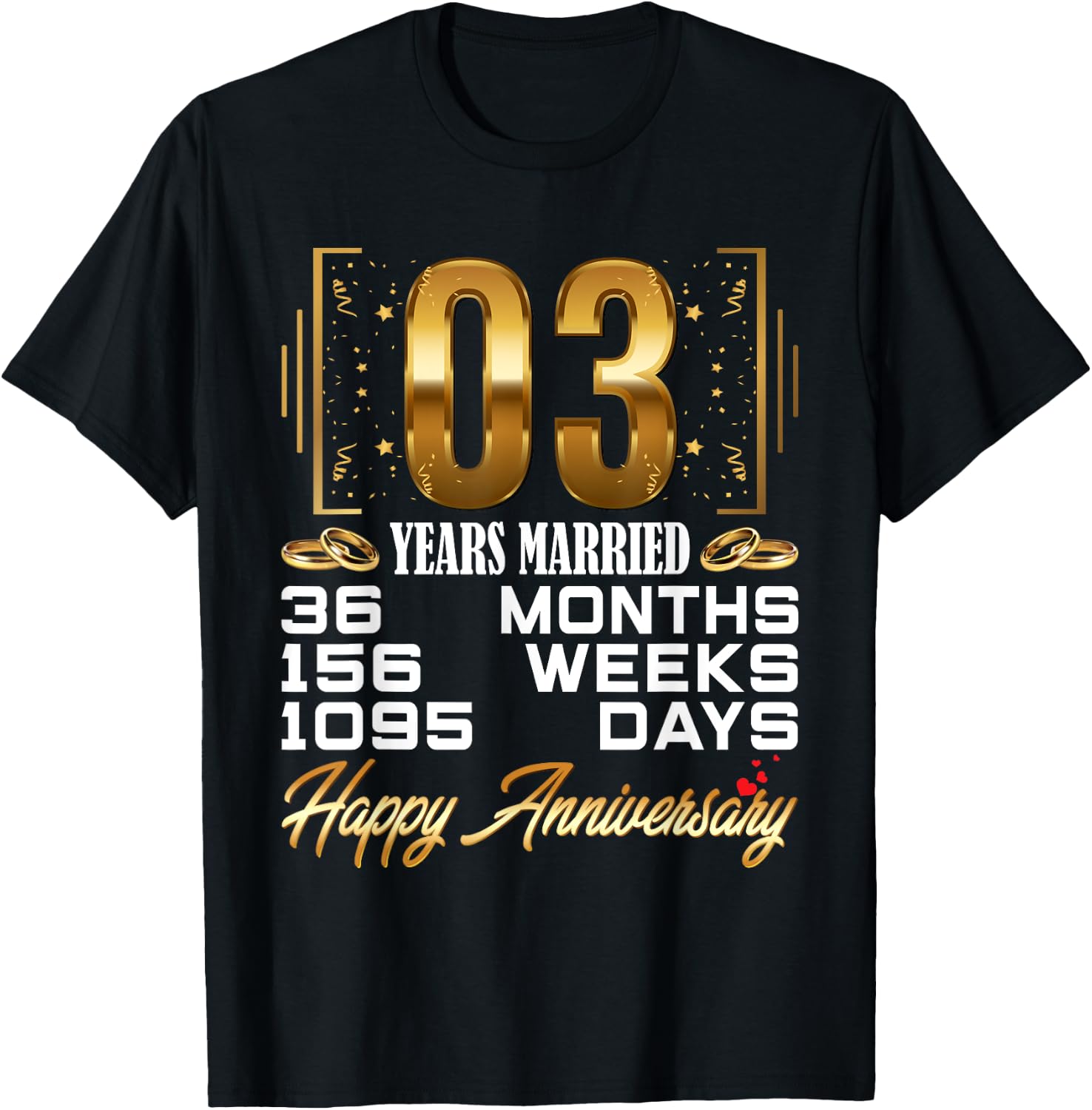 3 Years Married - Funny 3rd Wedding Anniversary T-Shirt - T-Shirt | Black