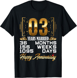3 Years Married - Funny 3rd Wedding Anniversary T-Shirt - T-Shirt | Black