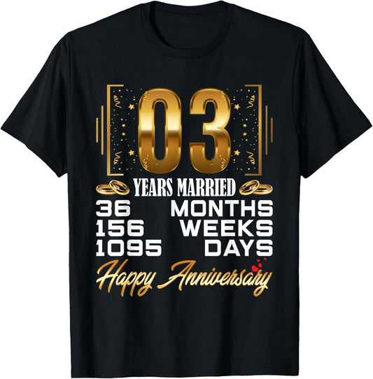 3 Years Married - Funny 3rd Wedding Anniversary T-Shirt - T-Shirt | Black