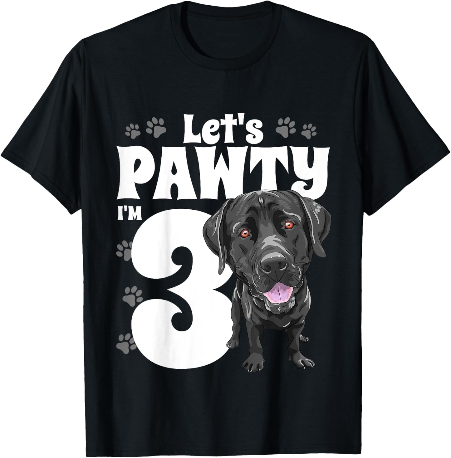 3 Year Old Black Lab Dog Birthday Pawty Labrador 3rd Gift Kids T-Shirt - T-Shirt | Black