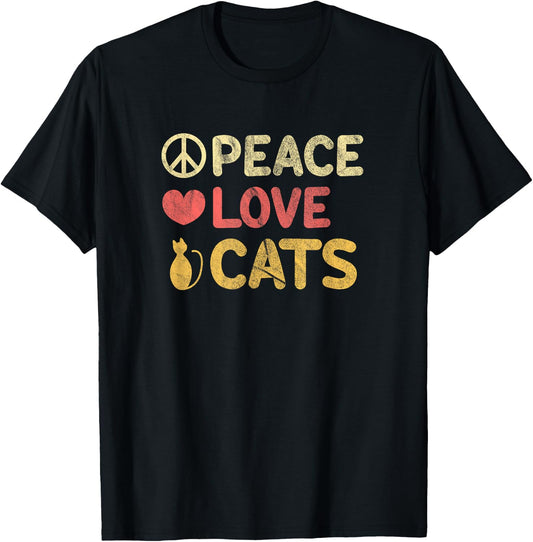 Peace Love Cats Funny Cat Lover Gift Women Girls Kids T-Shirt - T-Shirt | Black