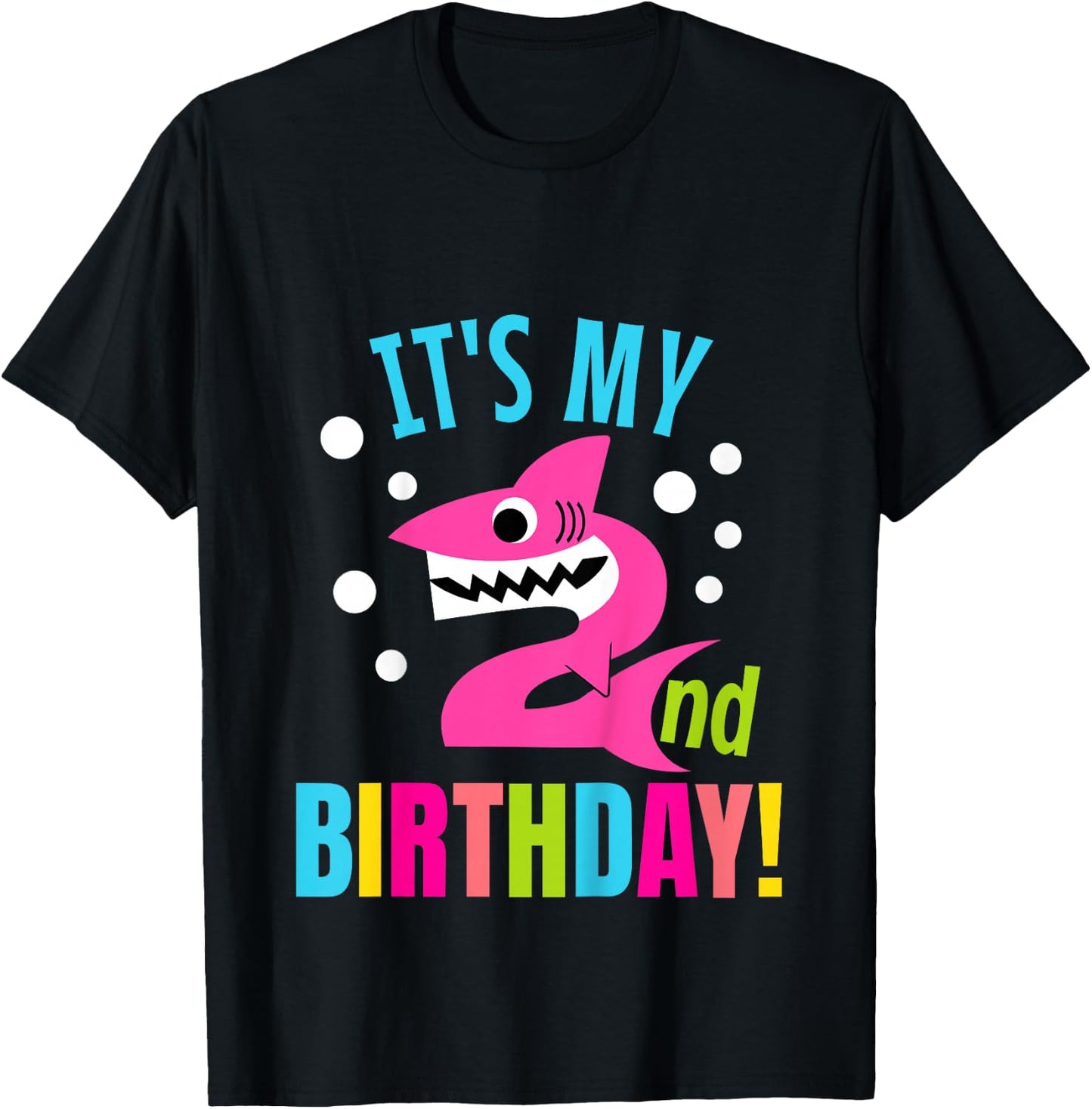 Kids 2 Year Old 2nd Shark Party Birthday Baby Gift Girls And Boys T-Shirt - T-Shirt | Black