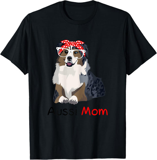 Aussie Mom Dog Bandana Pet Lover Aussie T-Shirt - T-Shirt | Black