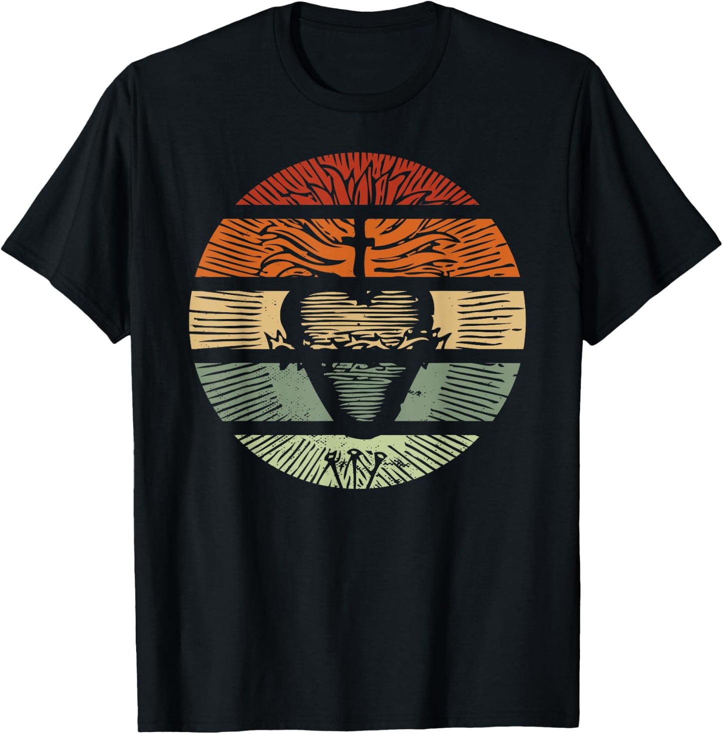 Sacred Heart of Jesus Christ Retro Sunset Art Catholic Teens T-Shirt - T-Shirt | Black