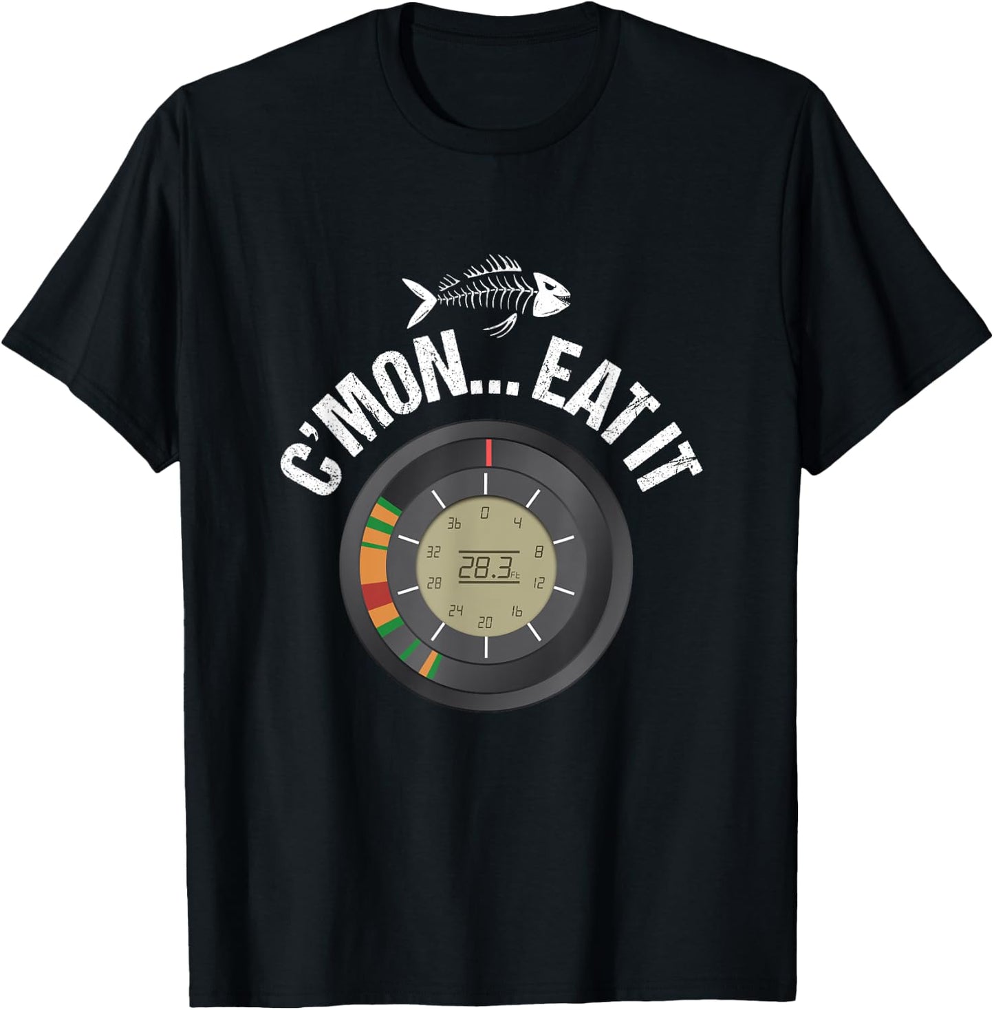 Funny Ice Fishing Flasher Fish Finder Graphic C'mon Eat It T-Shirt - T-Shirt | Black