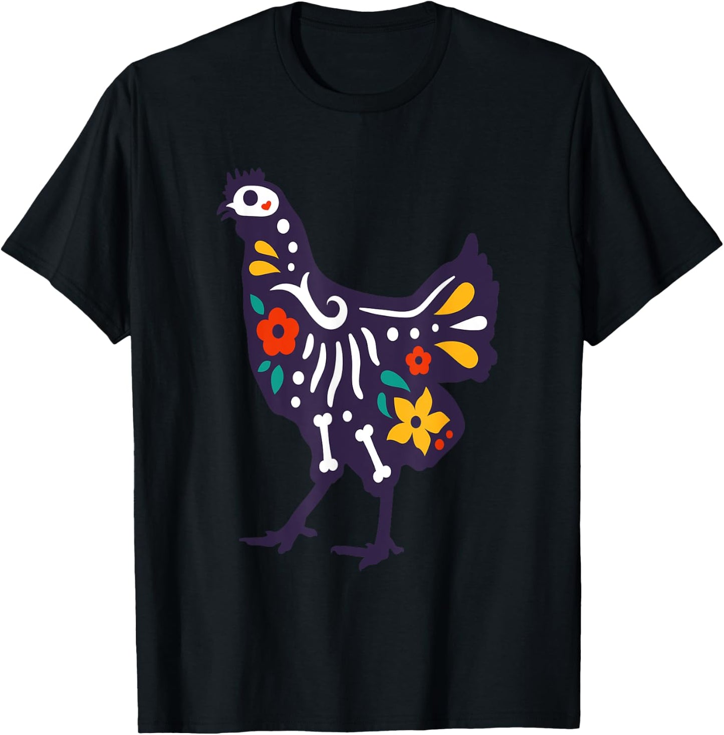 Cute Sugar Skull Day Dead Chicken Colorful Farm Lover T-Shirt - T-Shirt | Black