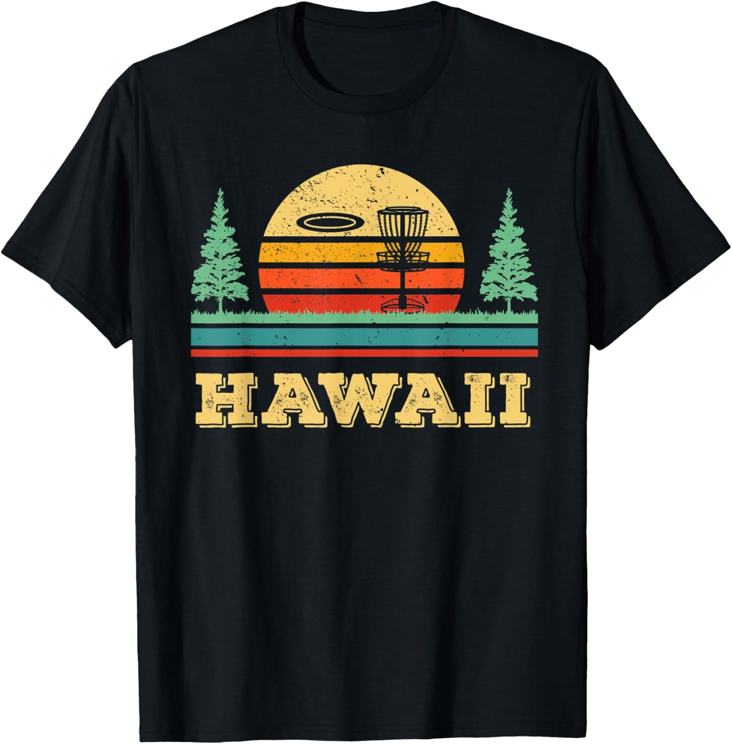 Retro Hawaii Disc Golf Vintage Disk Golfing Golfer Frisbees T-Shirt - T-Shirt | Black