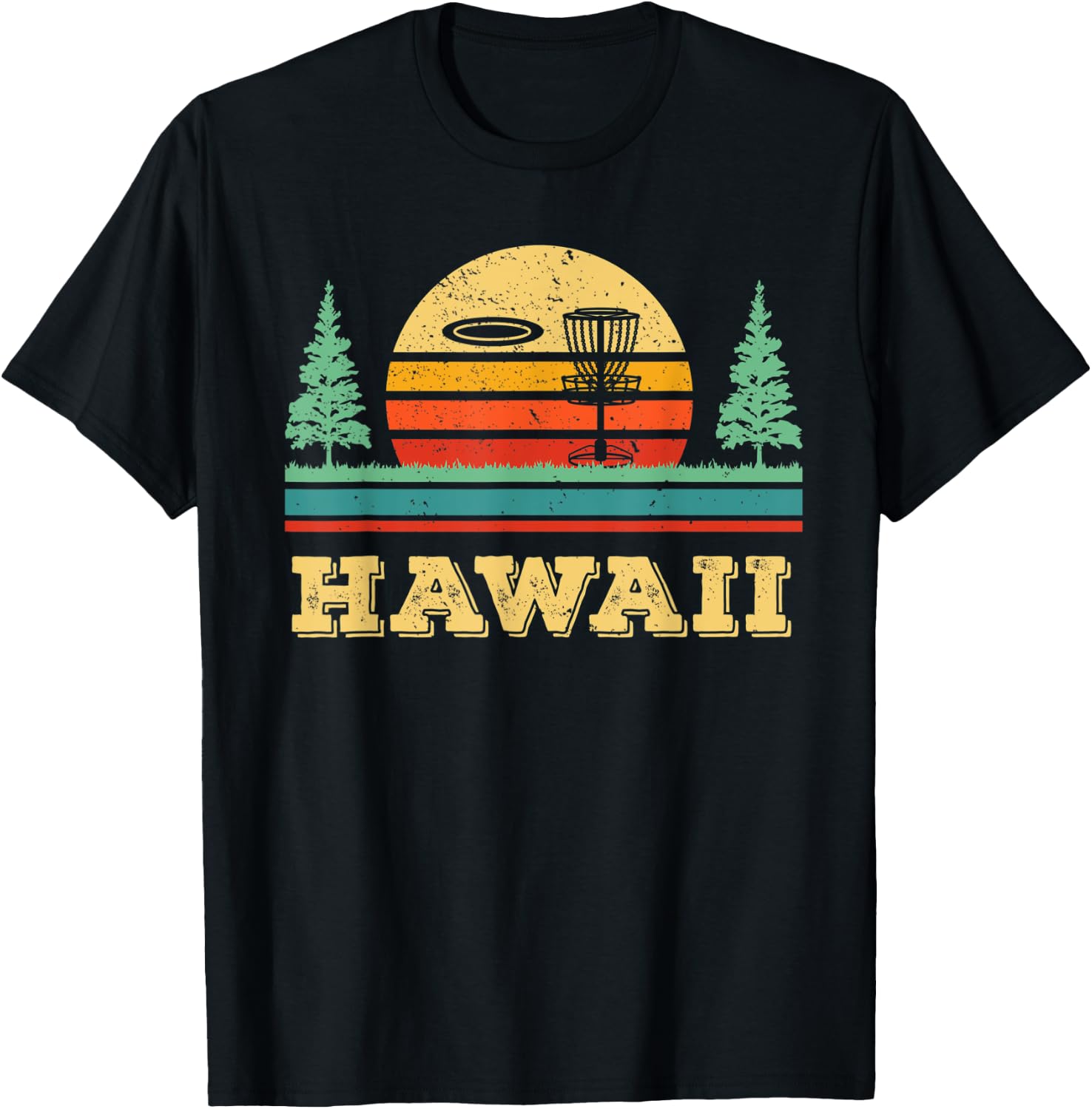 Retro Hawaii Disc Golf Vintage Disk Golfing Golfer Frisbees T-Shirt - T-Shirt | Black