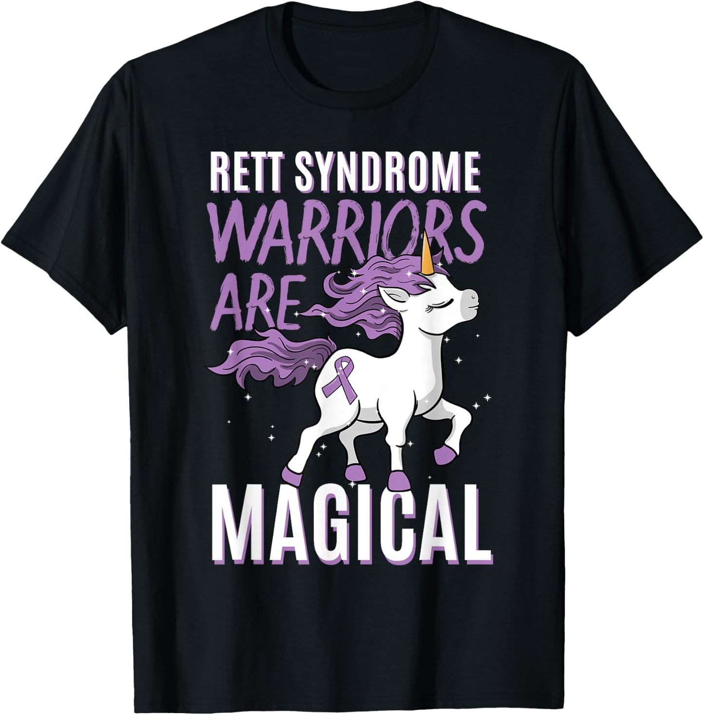 Rett Syndrome Awareness RTT Warrior Purple Ribbon Unicorn T-Shirt - T-Shirt | Black