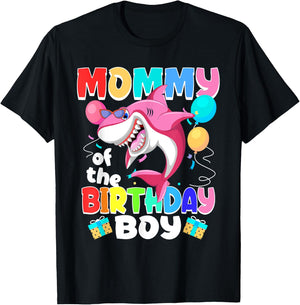 Mommy of the Birthday Boy Family Matching Party Shark T-Shirt - T-Shirt | Black