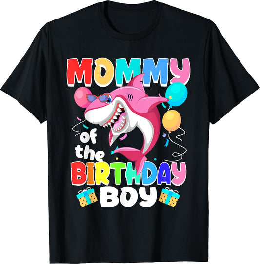 Mommy of the Birthday Boy Family Matching Party Shark T-Shirt - T-Shirt | Black