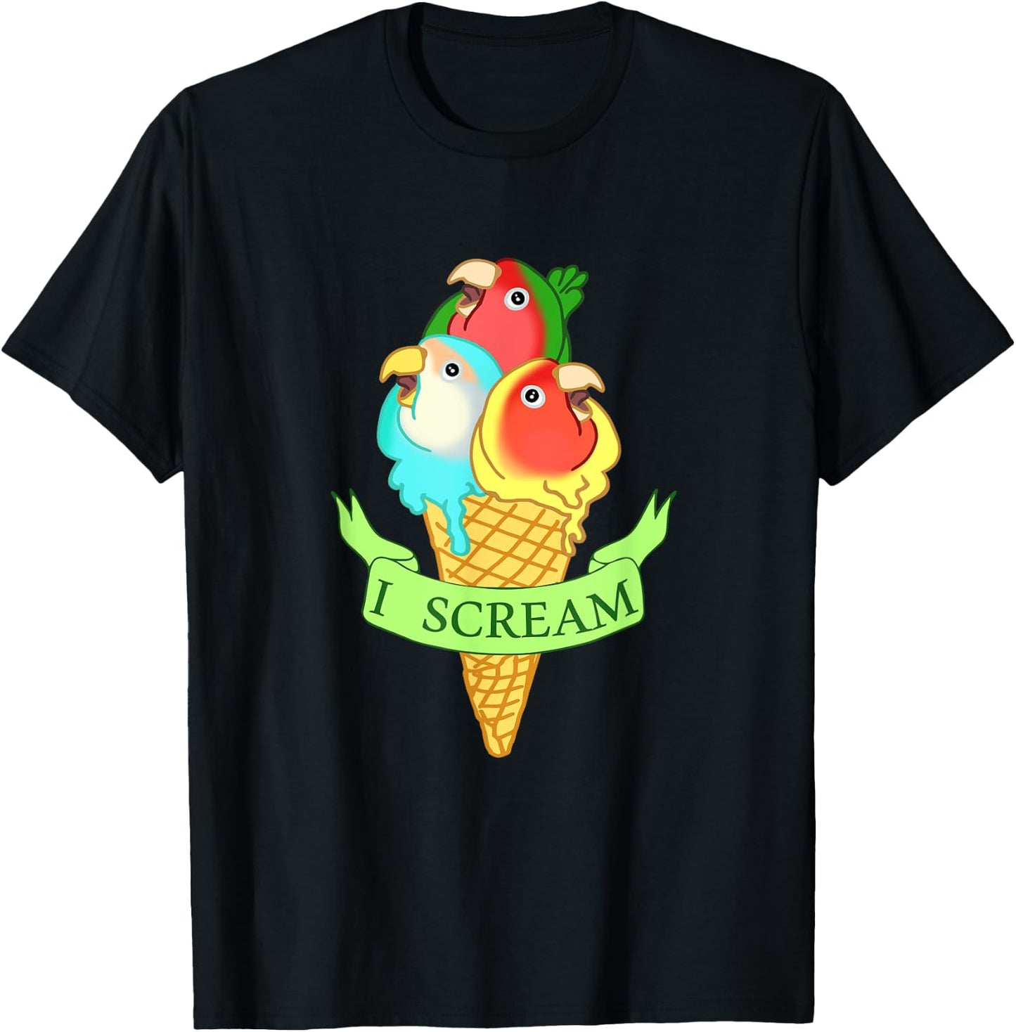 Cute Ice cream Lovebirds , Funny I Scream Parrots T-Shirt - T-Shirt | Black