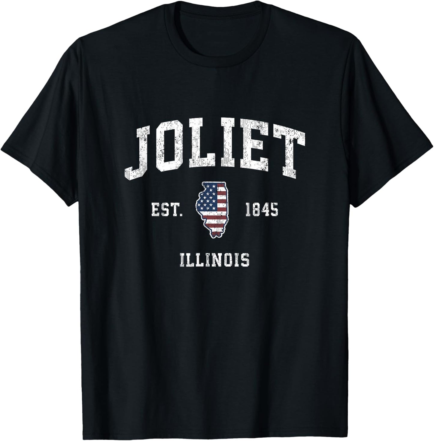 Joliet Illinois IL Vintage American Flag Sports Design T-Shirt - T-Shirt | Black