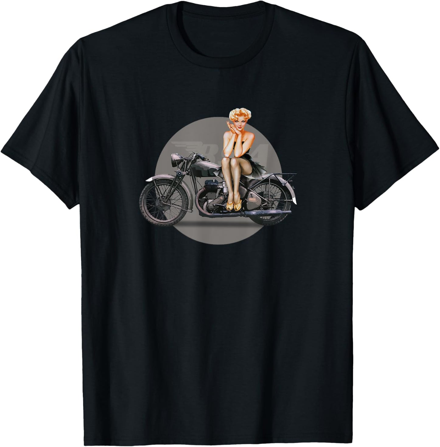 WW2 Pin Up Girl BSA Motorcycle Retro Poster T-Shirt - T-Shirt | Black