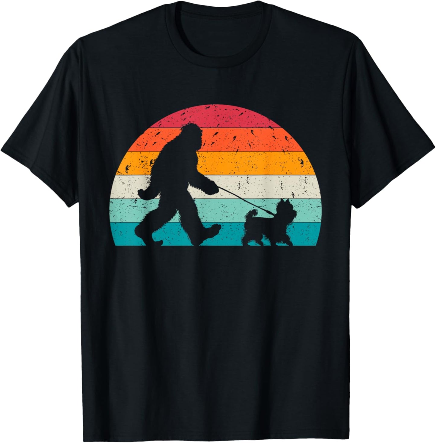 Bigfoot Walking a Dog Funny Yorkshire Terrier Lovers Dog Dad Women Girls Kids T-Shirt - T-Shirt | Black
