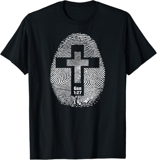 FINGERPRINT AND CROSS Design Christian-inspired ideas T-Shirt - T-Shirt | Black