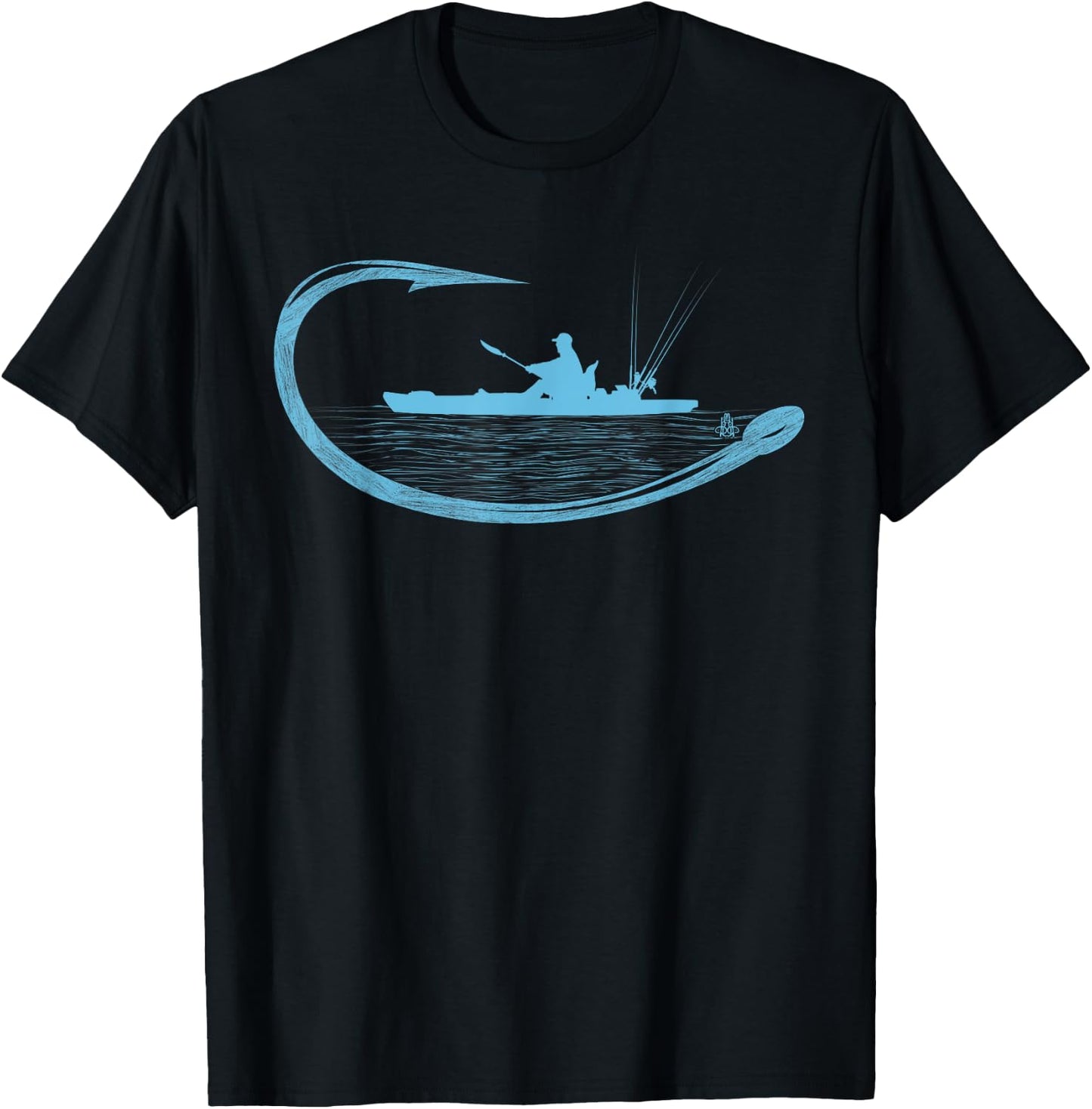 Kayak Fisherman Fishing Hook Graphic Kayaker Angling T-Shirt - T-Shirt | Black