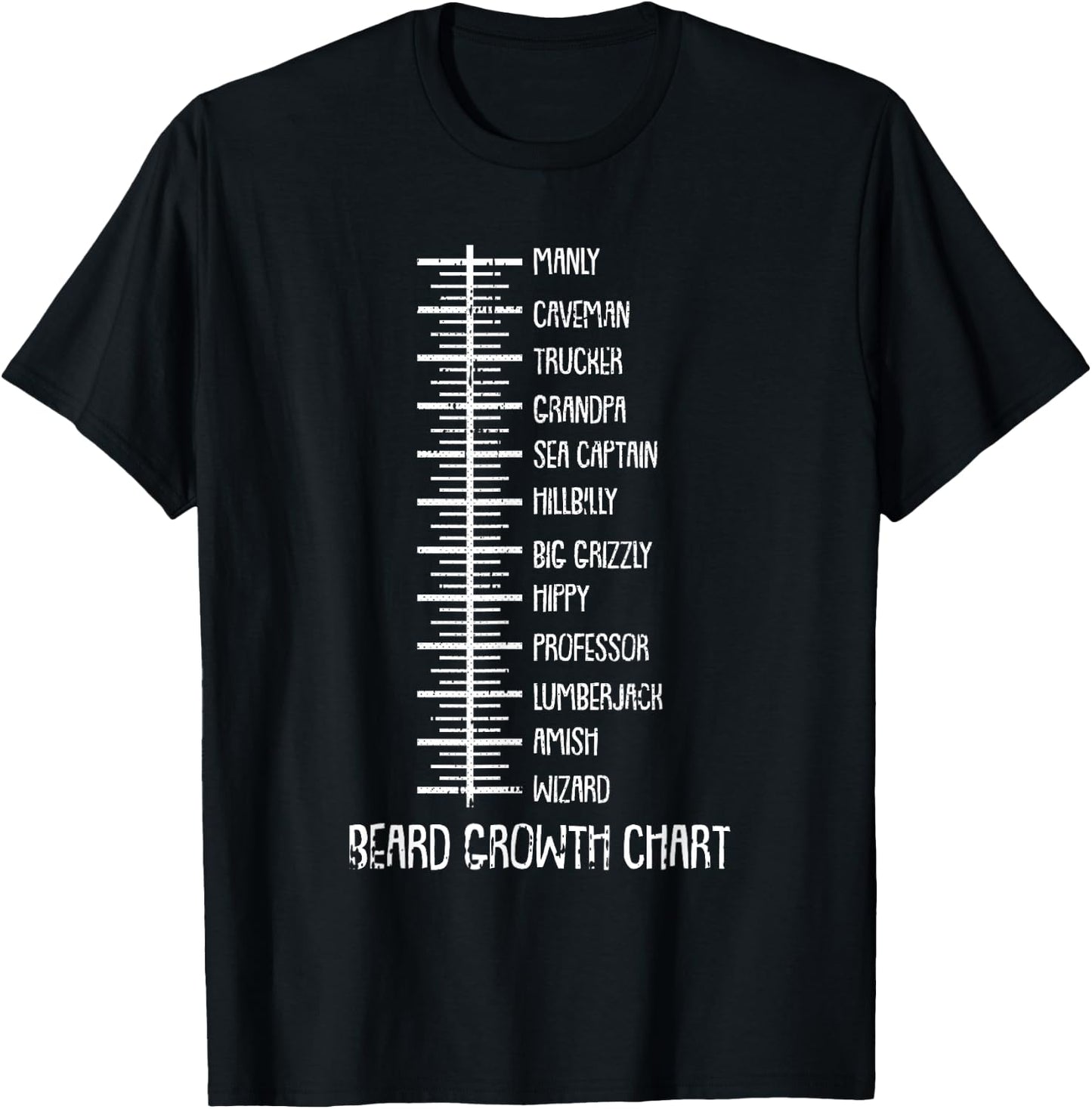 Beard Length Bearded Man Funny Measuring Chart Level Scale T-Shirt - T-Shirt | Black