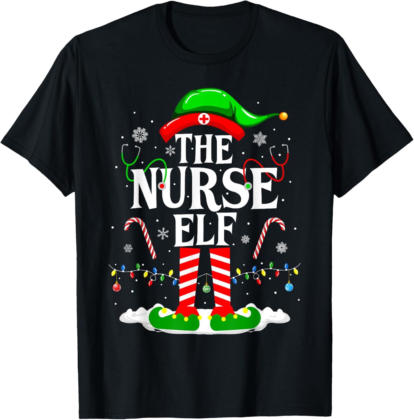 The Nurse Elf Christmas Cute Elf Nursing Christmas Nurse T-Shirt - T-Shirt | Black
