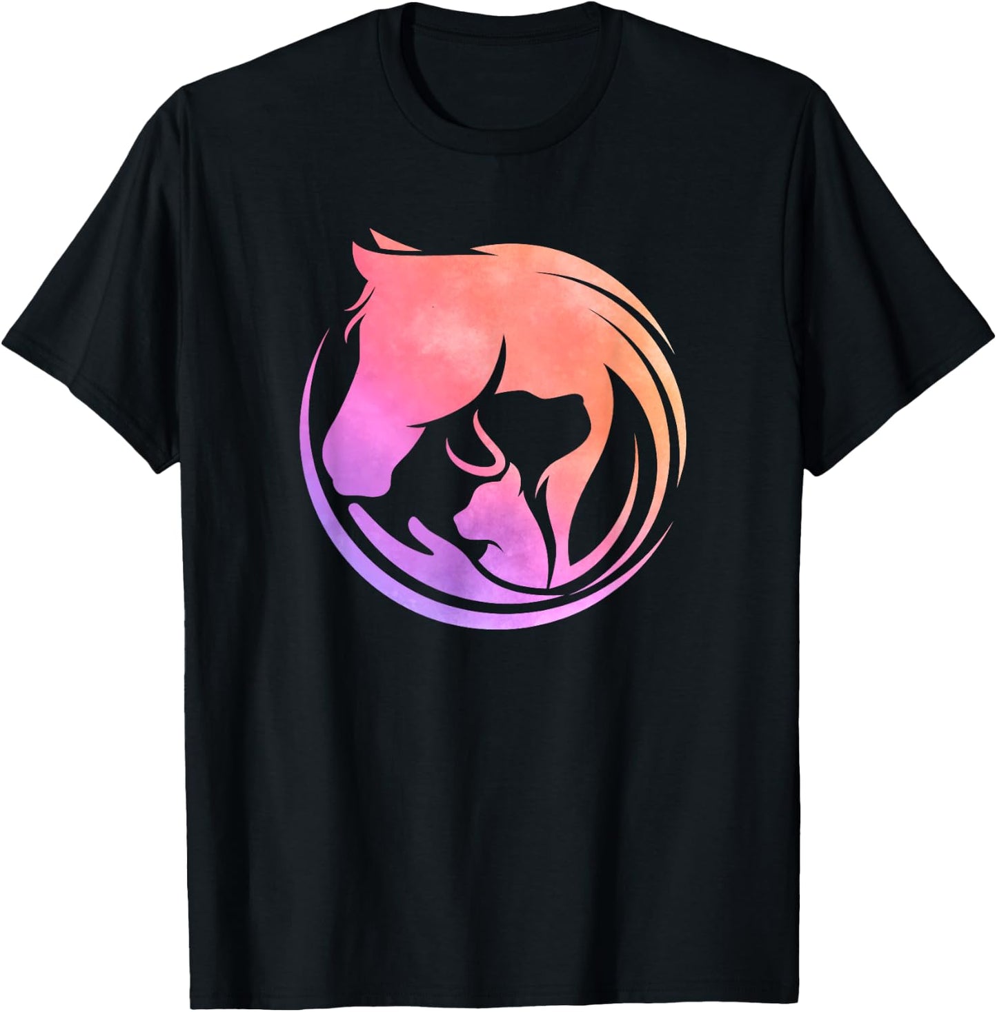 Watercolor Horse Dogs Cats Art Horseback Riding Clothes Gift T-Shirt - T-Shirt | Black
