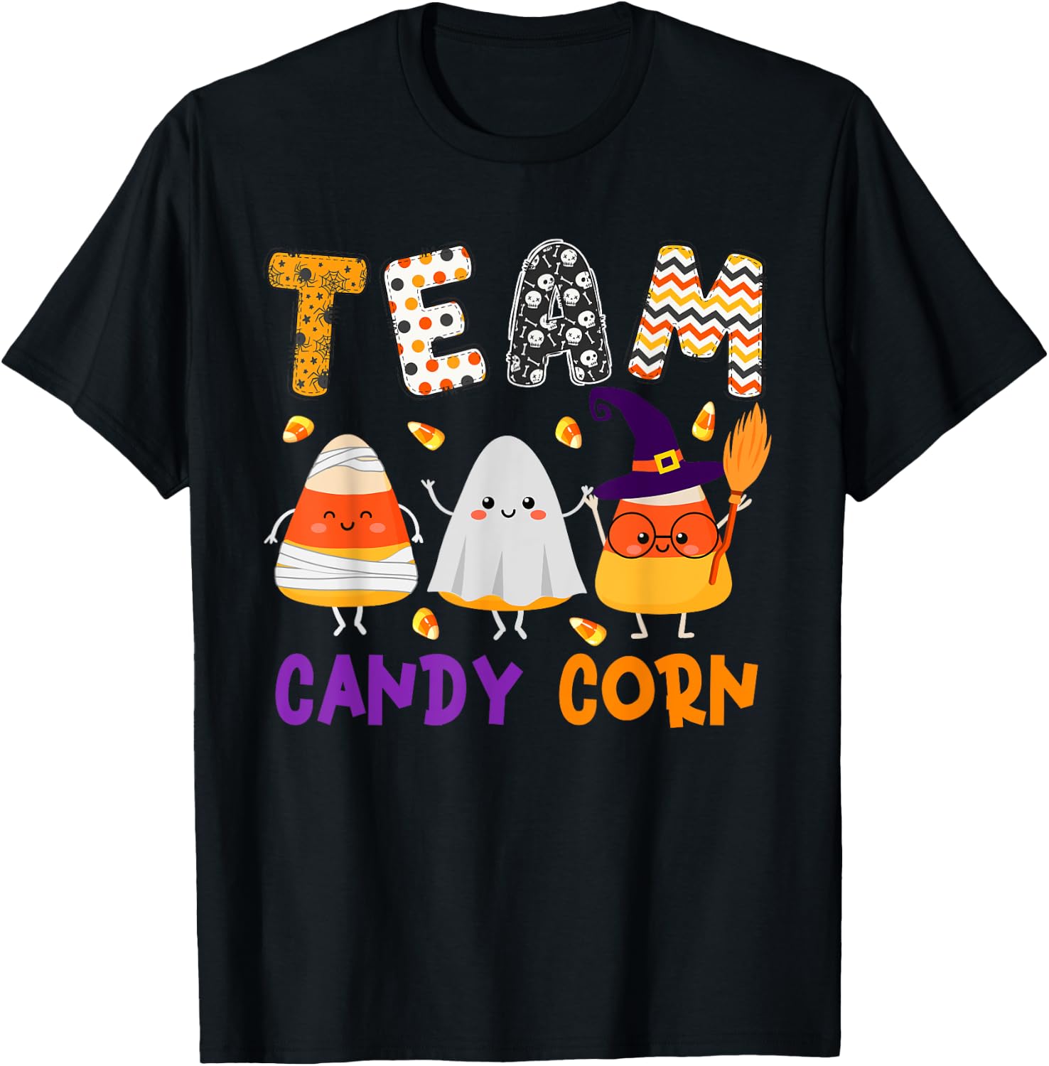 Team Candy Corn Halloween Candy Corns As Witch Boo Mummy T-Shirt - T-Shirt | Black