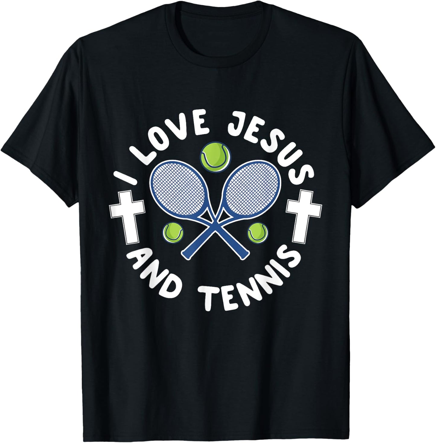 I Love Jesus And Tennis Cool Christian Sports Gift T-Shirt - T-Shirt | Black