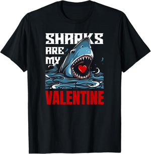 Sharks are my valentine funny vintage shark lovers gift T-Shirt - T-Shirt | Black
