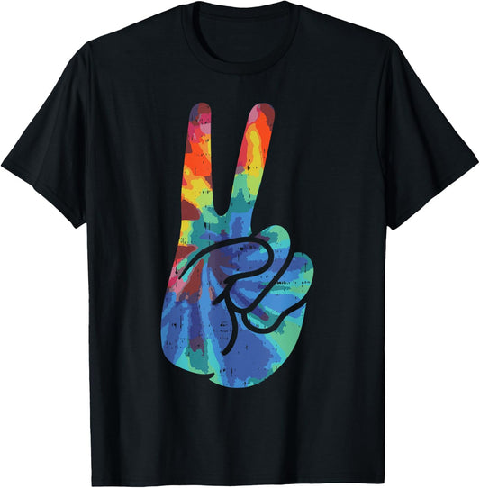 Peace Hand Sign Tie Dye Vintage Psychedelic Hippie Hippy T-Shirt - T-Shirt | Black