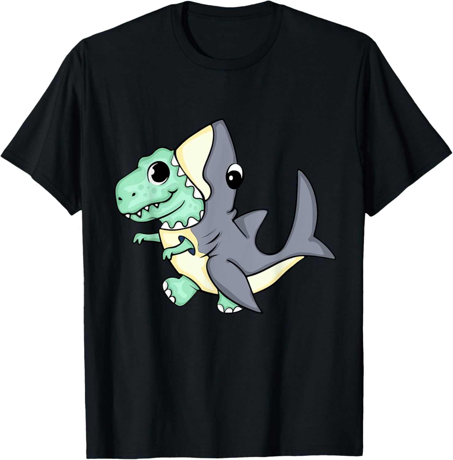 Cute Dinosaur In Shark Costume Kids Dinosaur T-Shirt - T-Shirt | Black