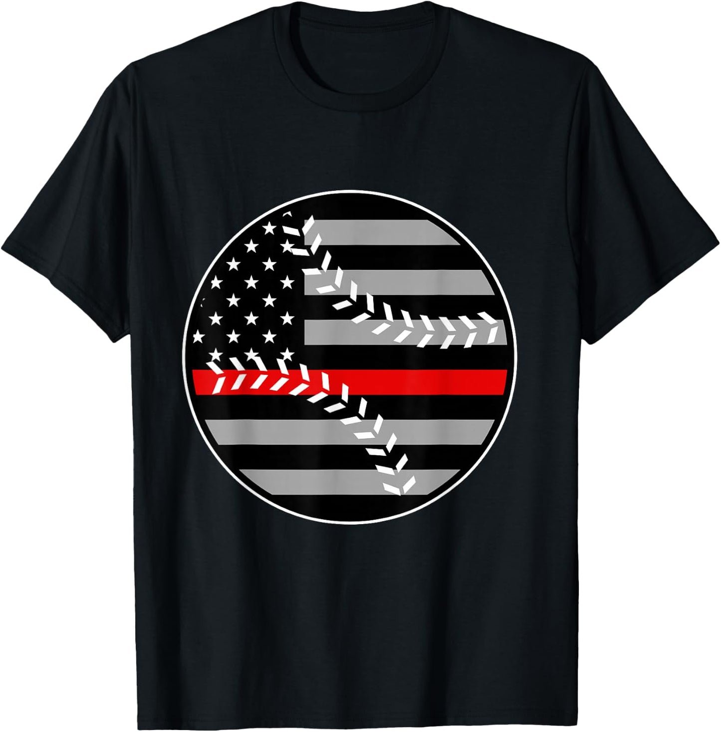 American Flag Red Line Baseball Patriotic Firefighter T-Shirt - T-Shirt | Black
