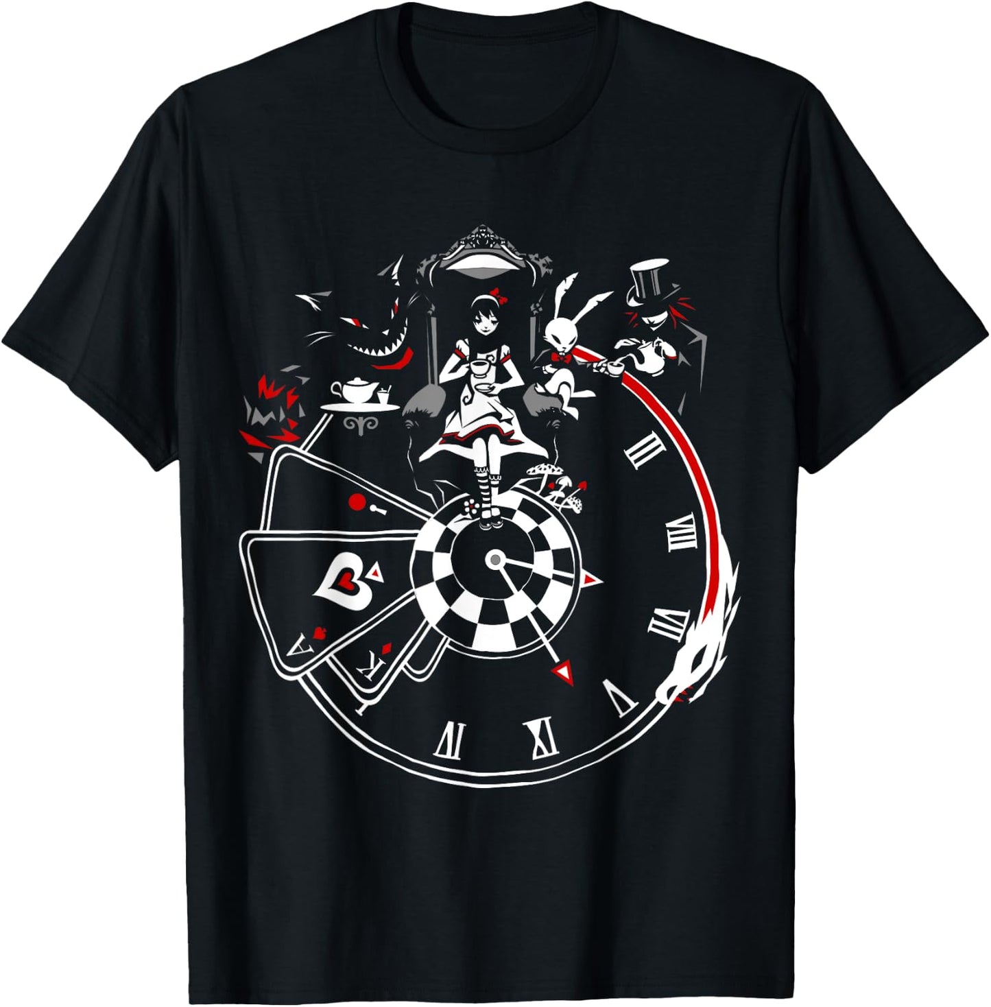 VampireFreaks Alice In Wonderland Clock T-Shirt - T-Shirt | Black