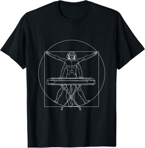Vitruvian Man Piano Keyboard Players Piano Teacher Pianist T-Shirt - T-Shirt | Black