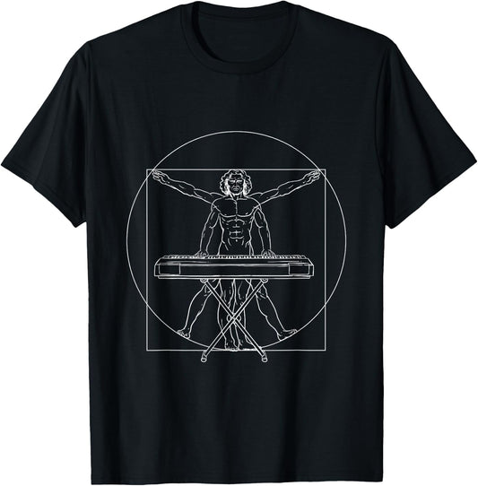 Vitruvian Man Piano Keyboard Players Piano Teacher Pianist T-Shirt - T-Shirt | Black