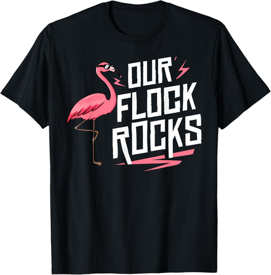 Our Flock Rocks Gift Pink Flamingo Women Men T-Shirt - T-Shirt | Black