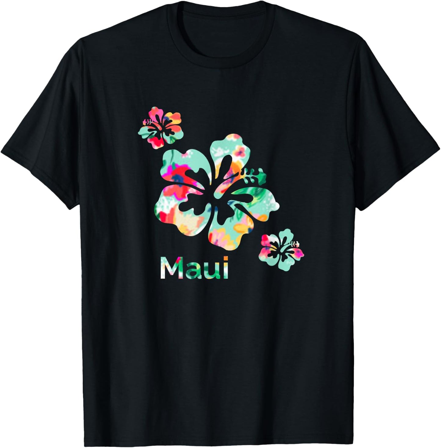 Maui T Shirt Hawaii Islands Hawaiian Hibiscus Flowers Surfer T-Shirt - T-Shirt | Black