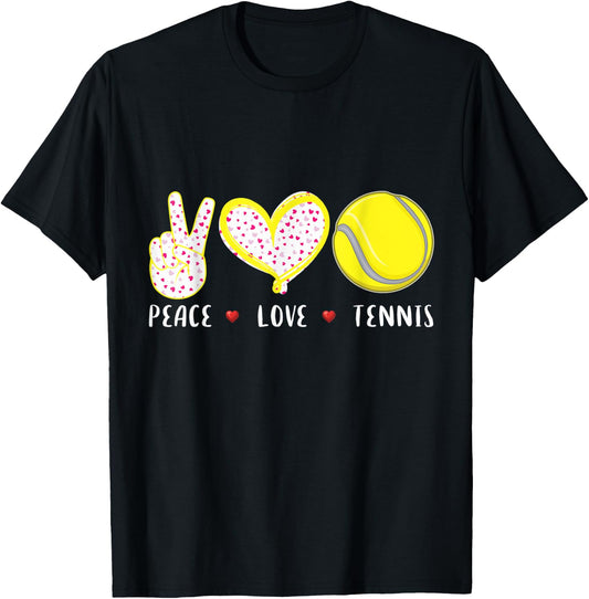 Peace Love Tennis Gifts for Girls Boys Kids Women Men Coach T-Shirt - T-Shirt | Black