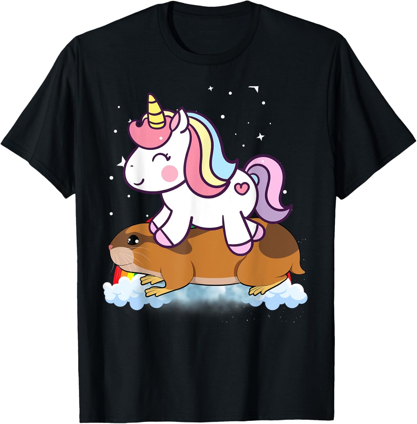 Unicorn Riding Lemming Boys Girls Men Women Kids Rainbow T-Shirt - T-Shirt | Black