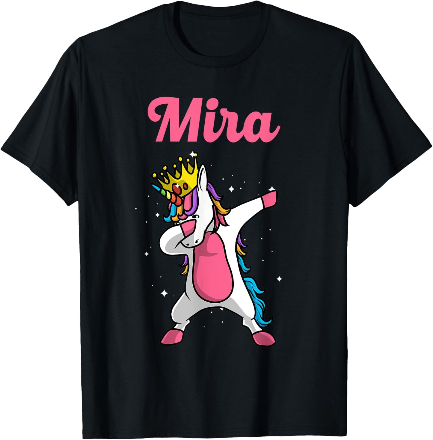 MIRA Name Personalized Birthday Dabbing Unicorn Queen T-Shirt - T-Shirt | Black