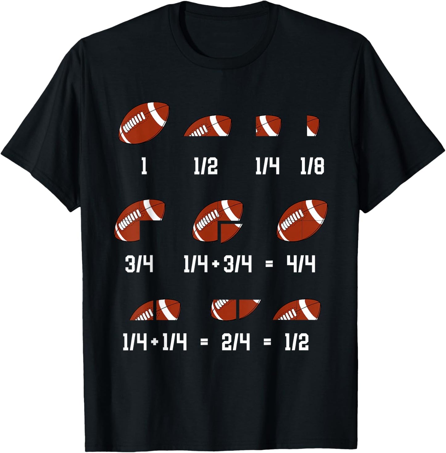 Math Fractions Mathematician Funny Football Math Teacher T-Shirt - T-Shirt | Black